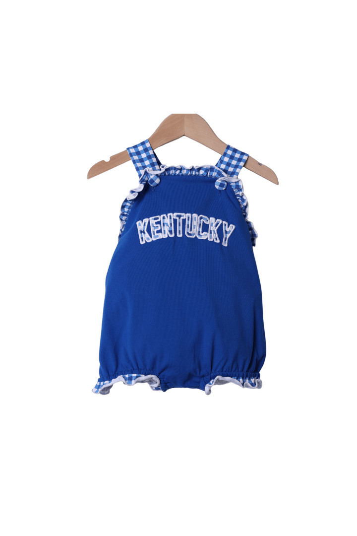 The Smocked Flamingo Apparel & Accessories Kentucky Blue Gingham Knit Sunsuit