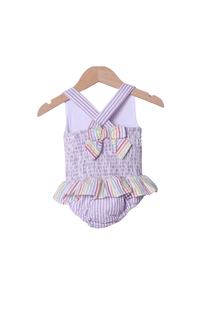 The Smocked Flamingo Apparel & Accessories Lavender Stripe Mouse Friends Swimsuit