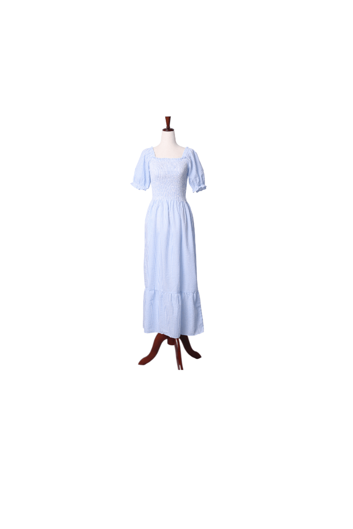 The Smocked Flamingo Apparel & Accessories Light Blue Seersucker Matching Mom Dress