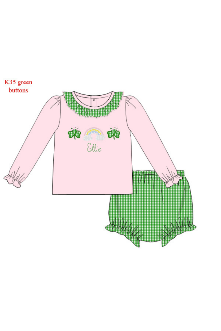 The Smocked Flamingo Apparel & Accessories Lucky Charm Applique Pink Knit Bloomer Set