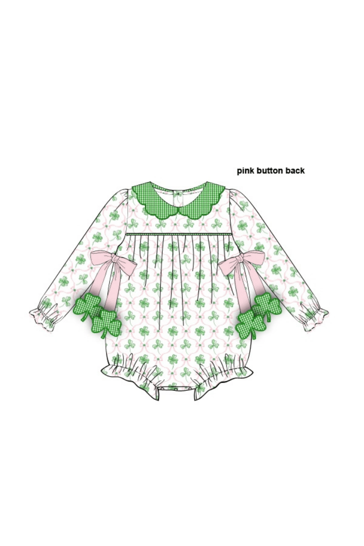The Smocked Flamingo Apparel & Accessories Lucky Clover Tie Scalloped Collar Bubble