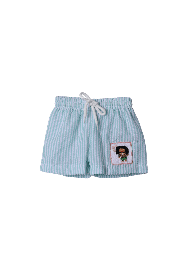 The Smocked Flamingo Apparel & Accessories Mint Seersucker Ocean Friend Swim Trunks