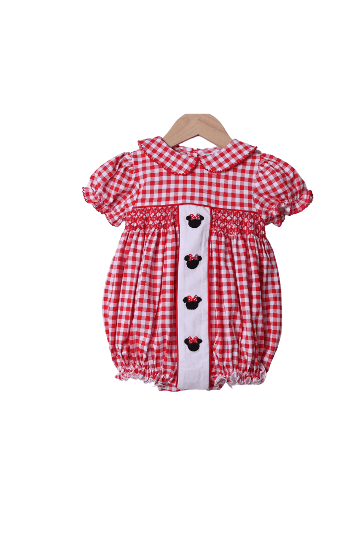 The Smocked Flamingo Apparel & Accessories Mouse Red Gingham Knit Bubble