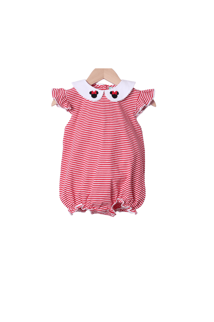 The Smocked Flamingo Apparel & Accessories Mouse Red Knit Stripe Flutter Bubble