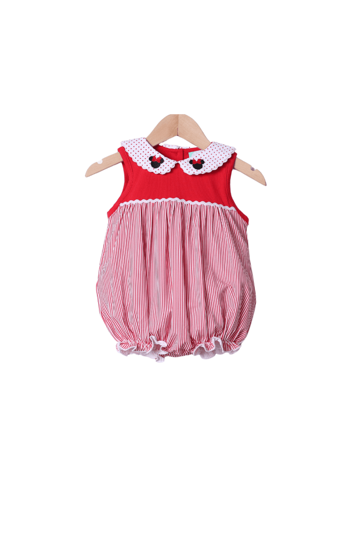 The Smocked Flamingo Apparel & Accessories Mouse Red Knit Stripe/Polka Dot Bubble