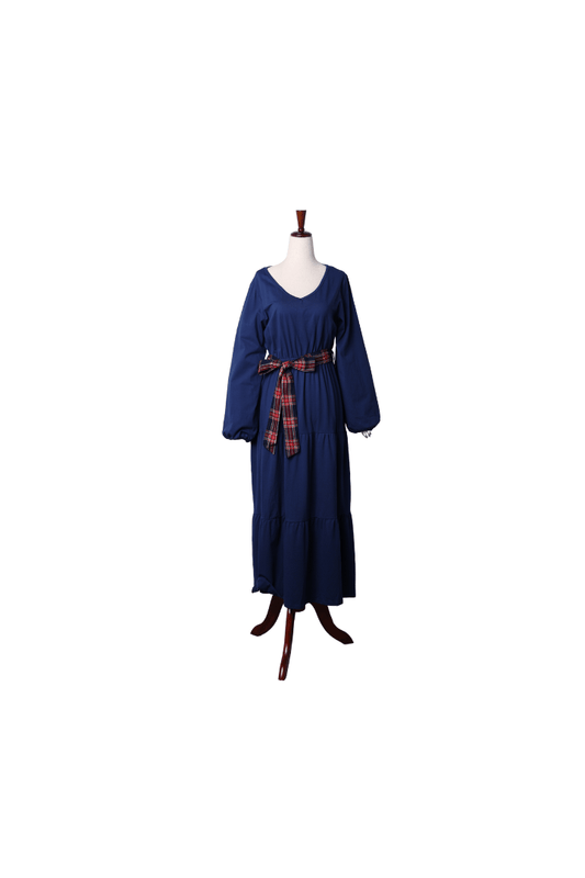 The Smocked Flamingo Apparel & Accessories Navy Knit and Christmas Tartan Plaid Matching Mom Dress