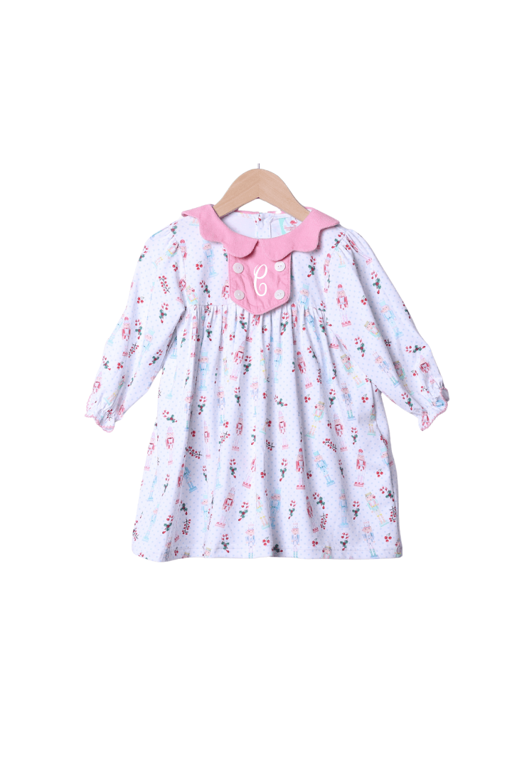 The Smocked Flamingo Apparel & Accessories Nutcracker Pink Corduroy Scalloped Dress
