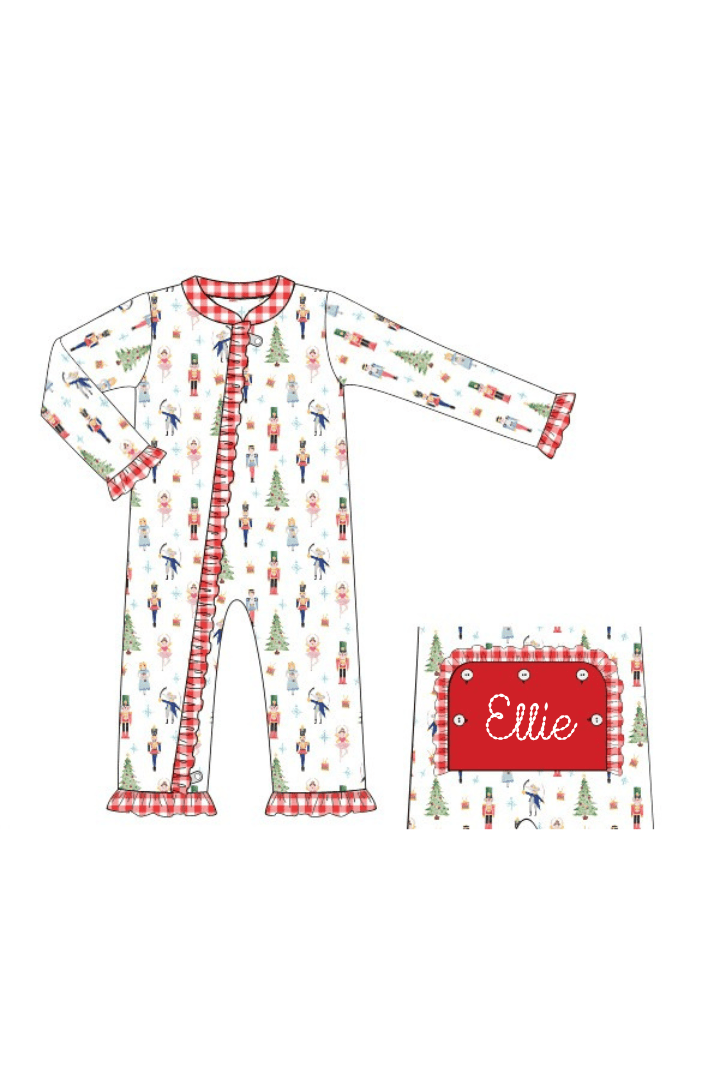 The Smocked Flamingo Apparel & Accessories Nutcracker/Red Gingham Ruffle Zippy