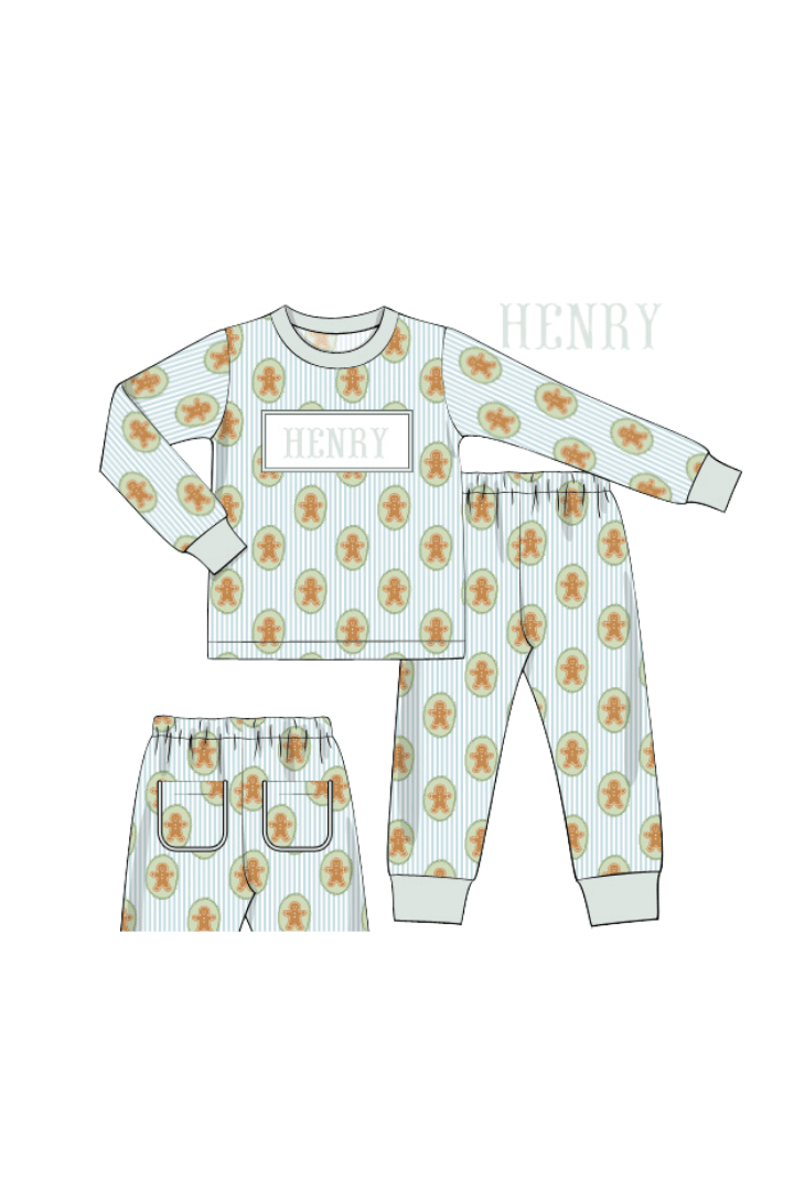 The Smocked Flamingo Apparel & Accessories Pajamas / 6M Pre-Order Smocked Custom Name Gingerbread Lane Trimmings