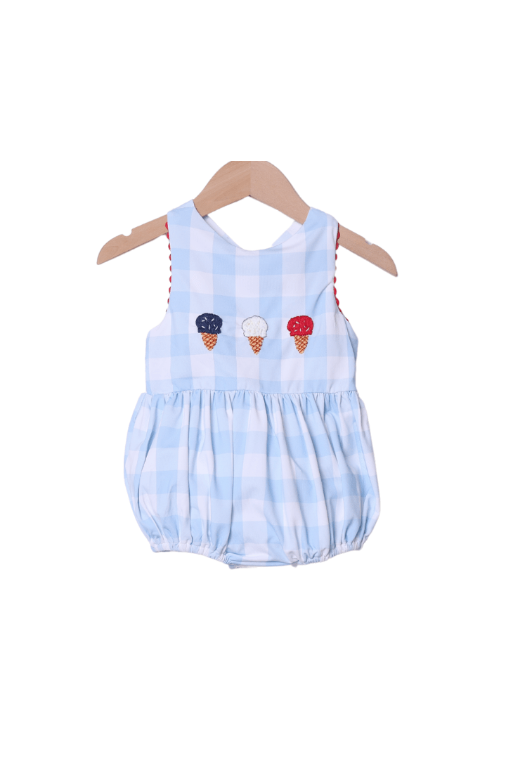 The Smocked Flamingo Apparel & Accessories Patriotic Ice Cream Blue Gingham Bow Bubble