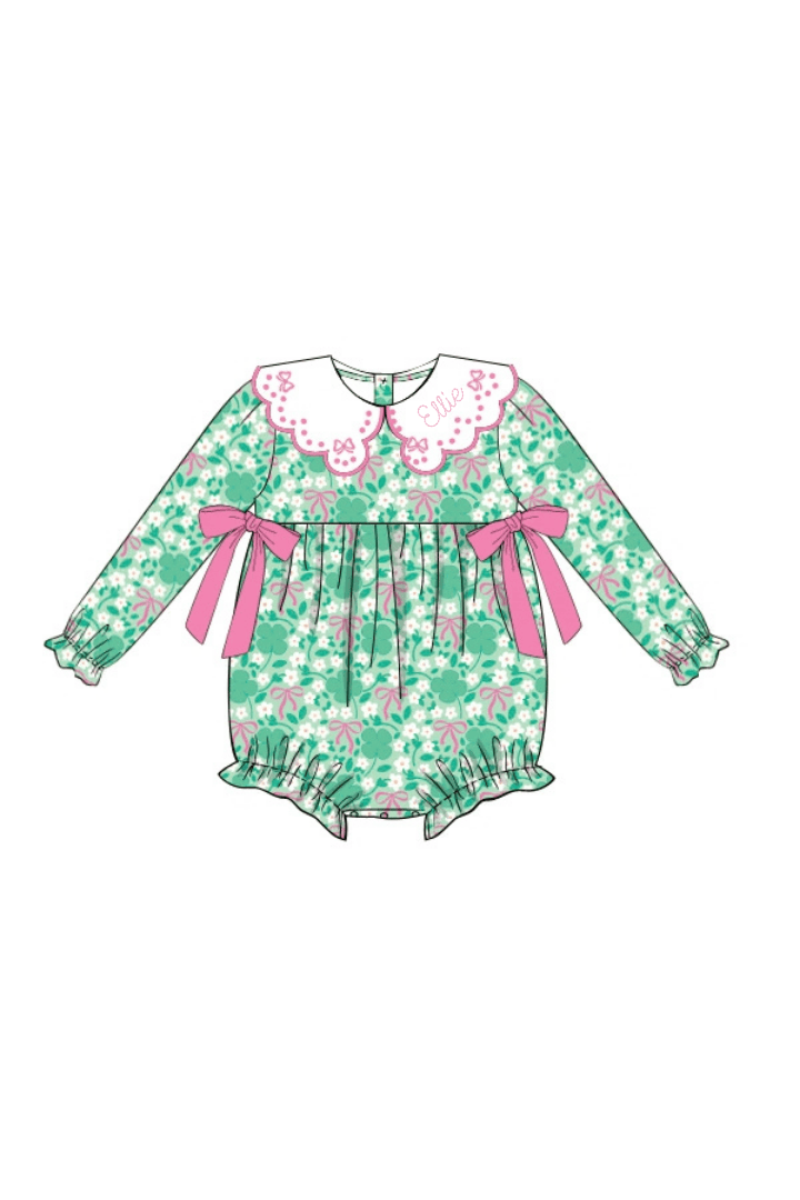 The Smocked Flamingo Apparel & Accessories Pink and Green Clover and Bows Bubble
