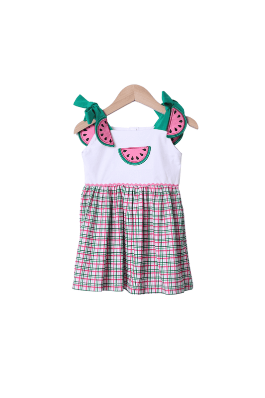 The Smocked Flamingo Apparel & Accessories Pink and Green Watermelon Plaid Dress