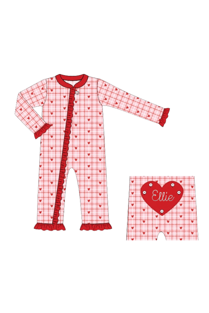 The Smocked Flamingo Apparel & Accessories Pink and Red Heart Ruffle Zippy