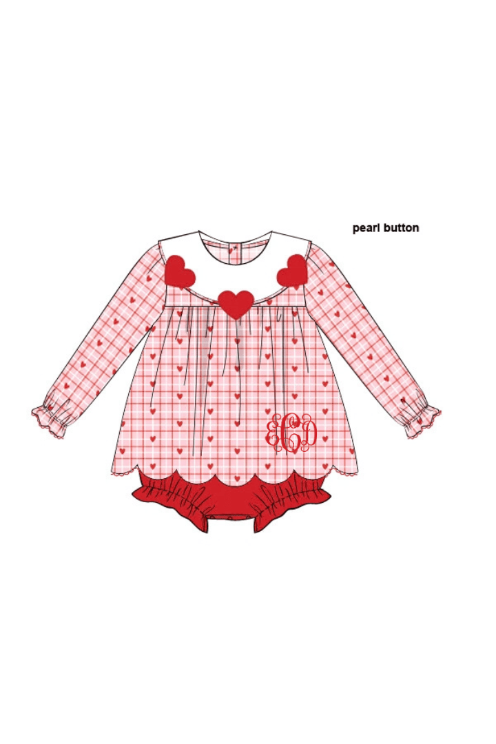 The Smocked Flamingo Apparel & Accessories Pink and Red Scallop Heart Skirted Bubble