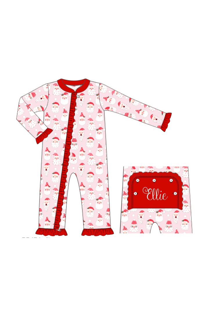 The Smocked Flamingo Apparel & Accessories Pink Santa Ruffle Zippys