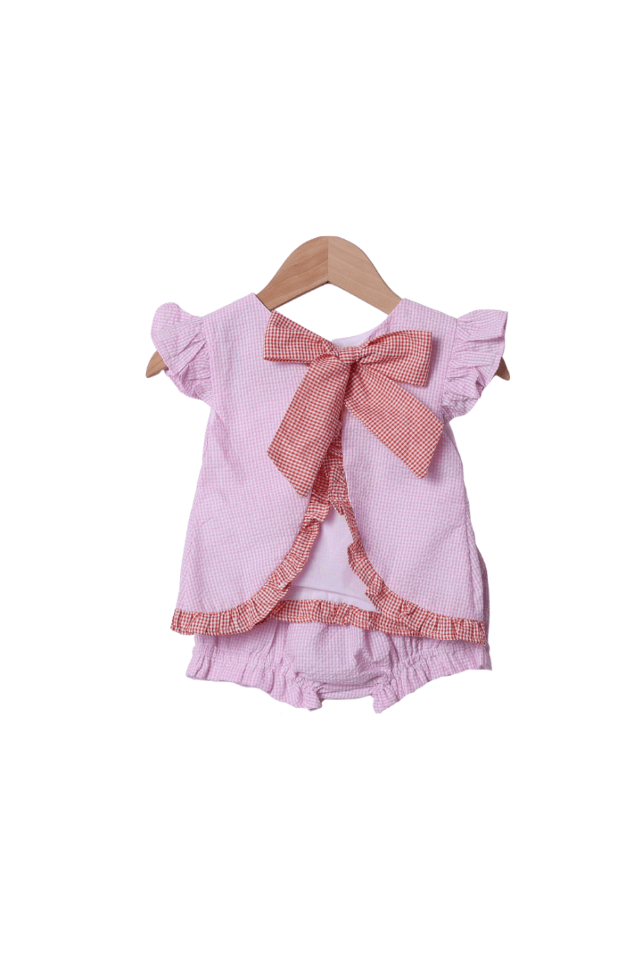 The Smocked Flamingo Apparel & Accessories Pink Seersucker Jack O Lantern Bloomer Set