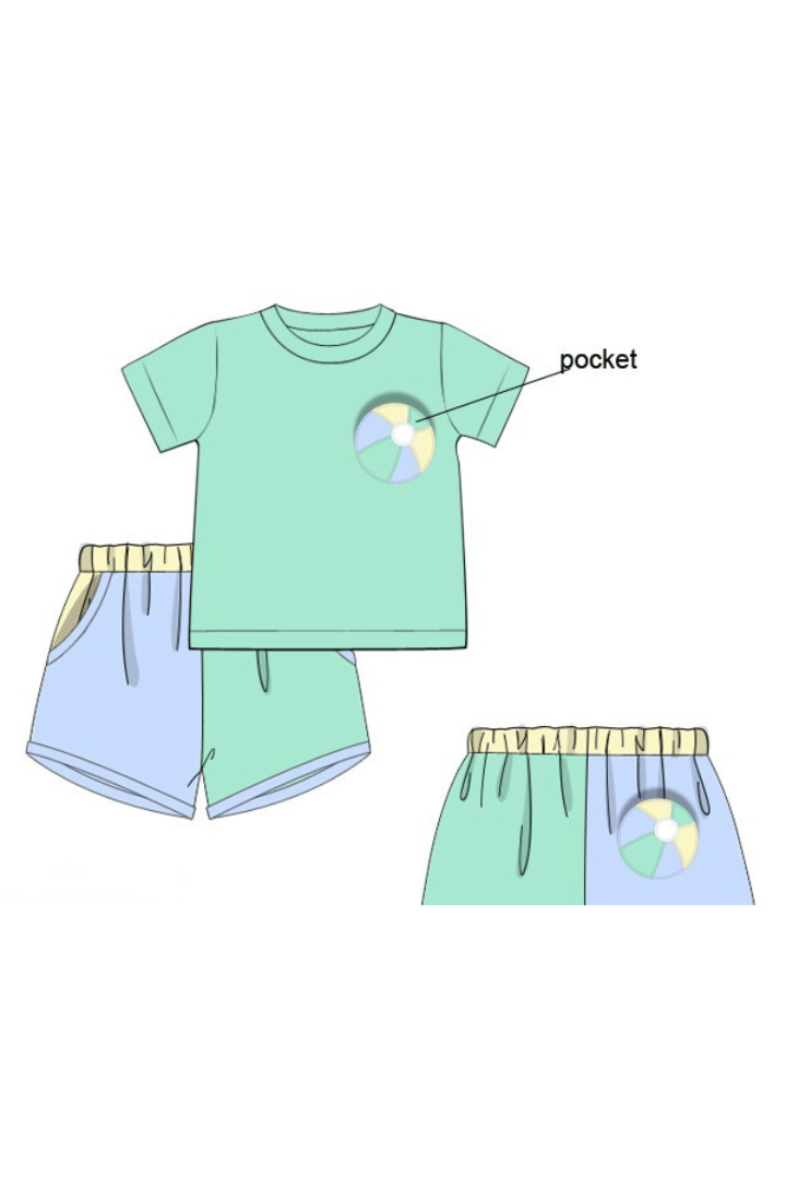 The Smocked Flamingo Apparel & Accessories Pre-Order Applique Beach Ball Color Block Short Set