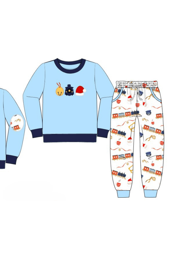 The Smocked Flamingo Apparel & Accessories Pre-Order Applique Christmas Train Jogger Set