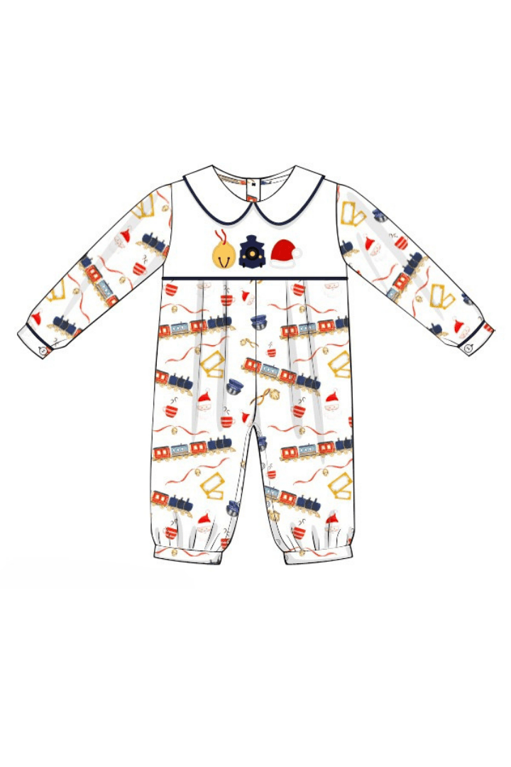 The Smocked Flamingo Apparel & Accessories Pre-Order Applique Christmas Train Romper