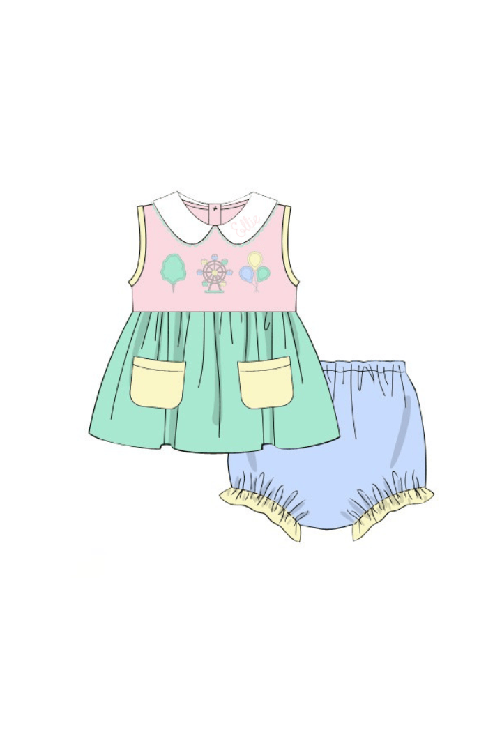 The Smocked Flamingo Apparel & Accessories Pre-Order Applique Ferris Wheel Fun Color Block Swing Bloomer Set