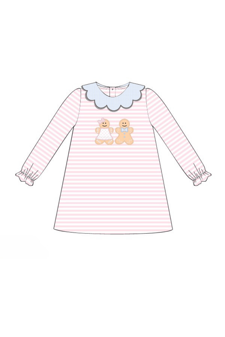 The Smocked Flamingo Apparel & Accessories Pre-Order Applique Gingerbread Pink Stripe Dress
