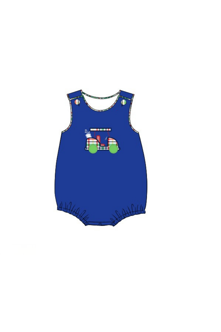 The Smocked Flamingo Apparel & Accessories Pre-Order Applique Golf Cart Multi Plaid Bubble