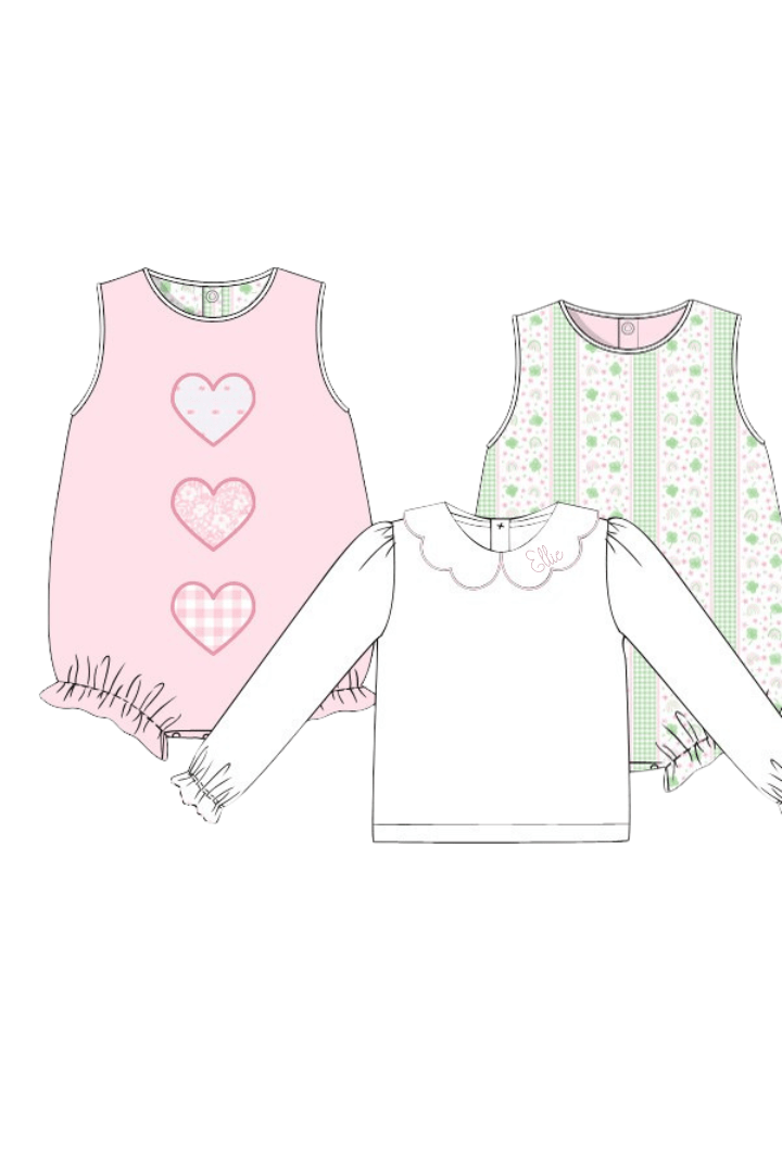 The Smocked Flamingo Apparel & Accessories Pre-Order Applique Heart/Clover Reversible 2Pc Bubble