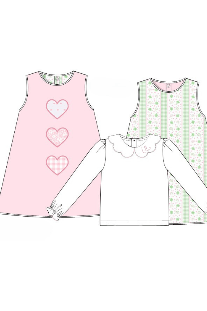 The Smocked Flamingo Apparel & Accessories Pre-Order Applique Heart/Clover Reversible 2Pc Dress