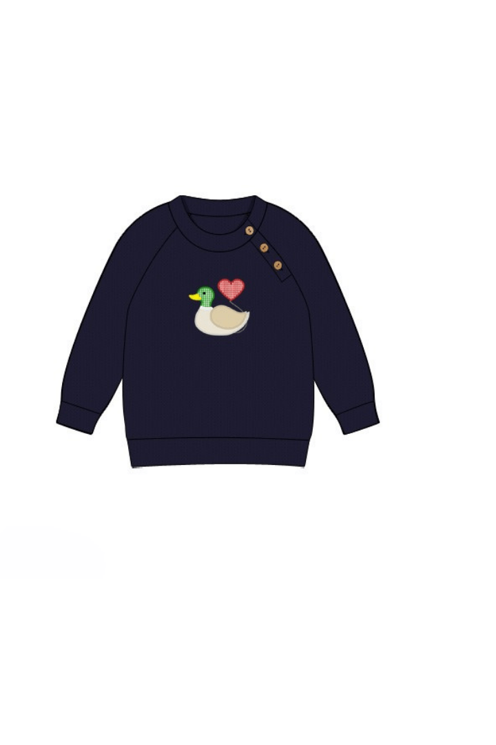 The Smocked Flamingo Apparel & Accessories Pre-Order Applique Mallard Heart Pullover