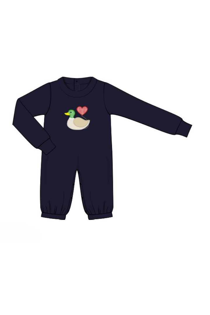 The Smocked Flamingo Apparel & Accessories Pre-Order Applique Mallard Heart Romper