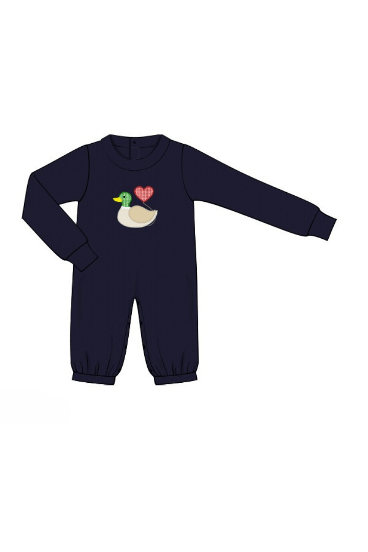 The Smocked Flamingo Apparel & Accessories Pre-Order Applique Mallard Heart Romper