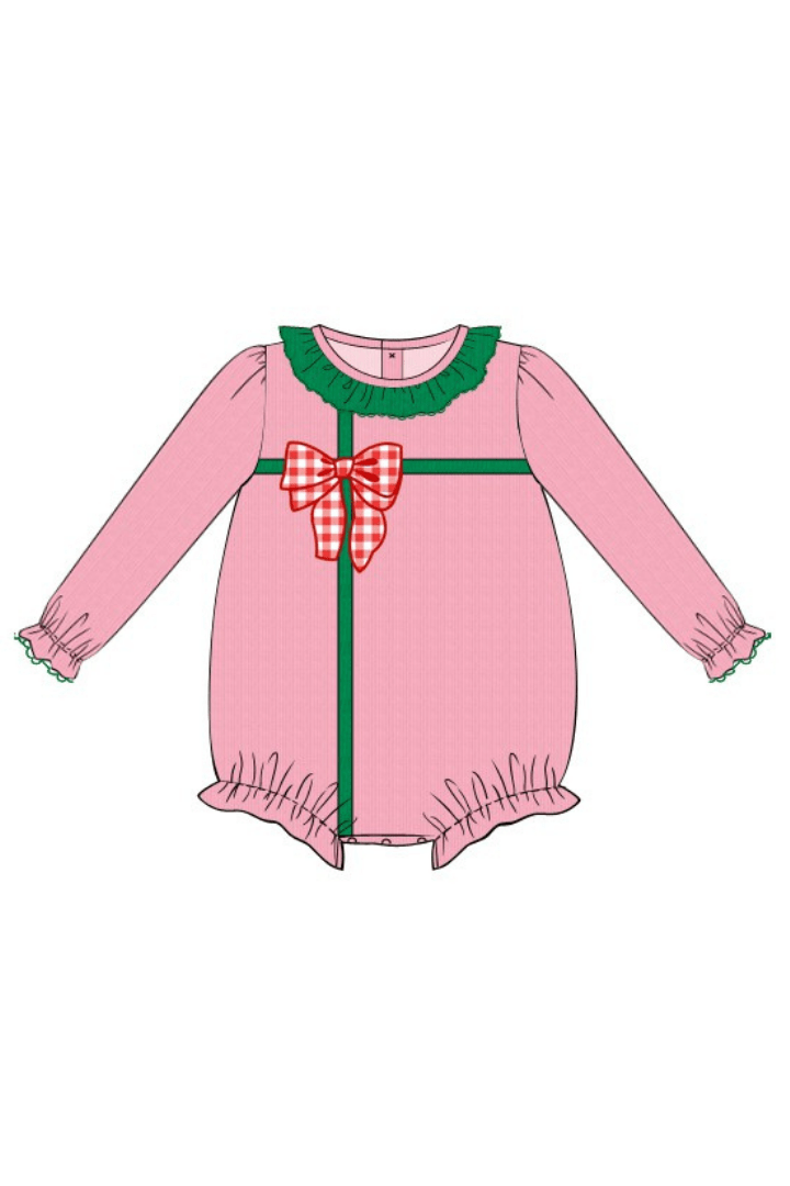 The Smocked Flamingo Apparel & Accessories Pre-Order Applique Present Pink Corduroy Bubble