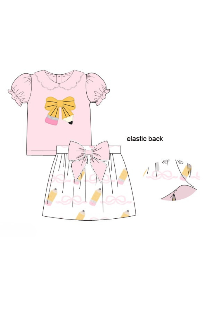 The Smocked Flamingo Apparel & Accessories Pre-Order Applique School Pencil Skort Set