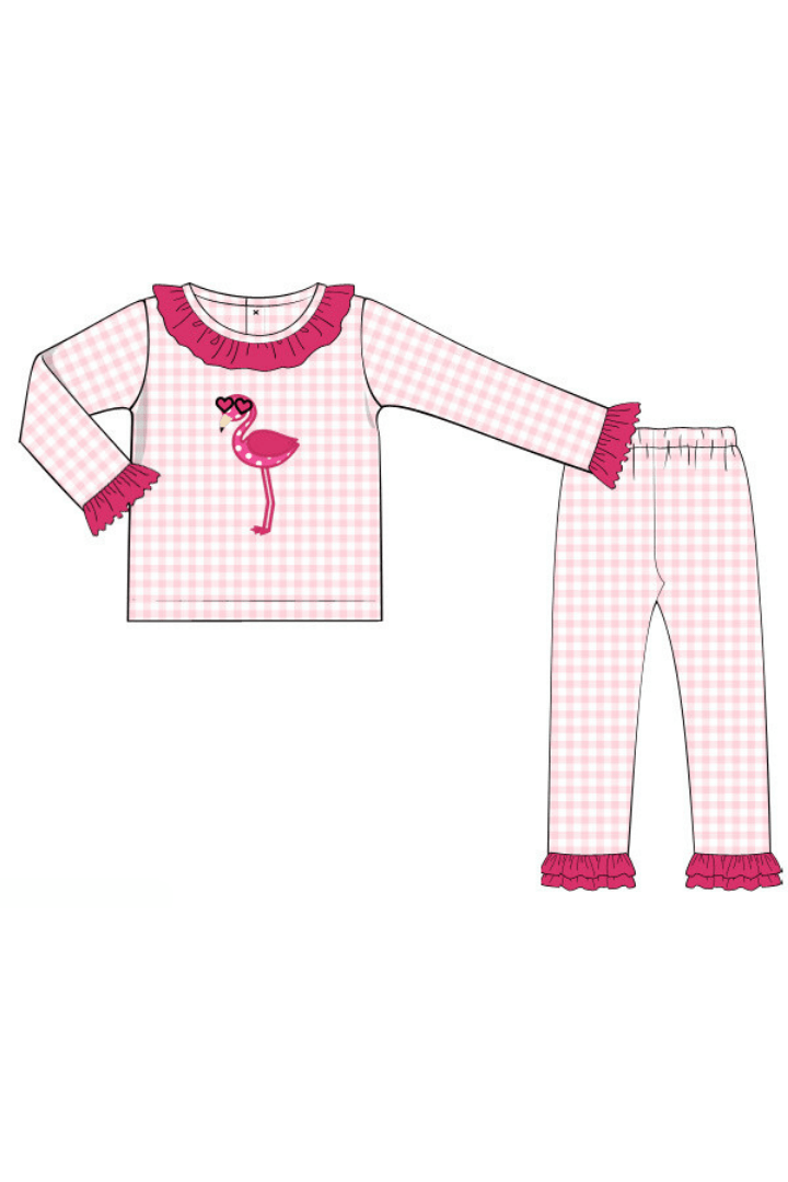 The Smocked Flamingo Apparel & Accessories Pre-Order Applique Sweetheart Flamingo Lounge Set