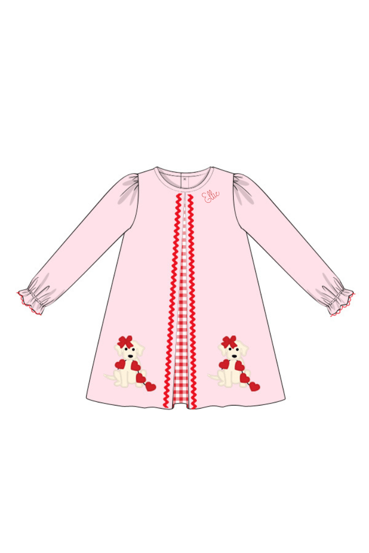 The Smocked Flamingo Apparel & Accessories Pre-Order Applique Sweetheart Puppy Skirted Dress