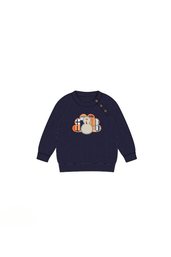 The Smocked Flamingo Apparel & Accessories Pre-Order Applique Turkey Madris Plaid Navy Pullover