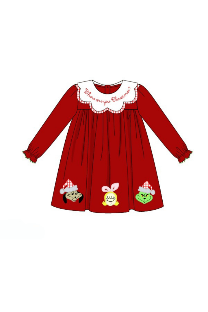 The Smocked Flamingo Apparel & Accessories Pre-Order Applique Where are You Christmas Scalloped Dress