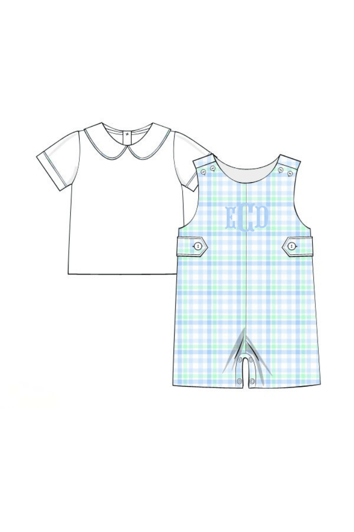 The Smocked Flamingo Apparel & Accessories Pre-Order Blue and Green Plaid 2Pc Jon Jon