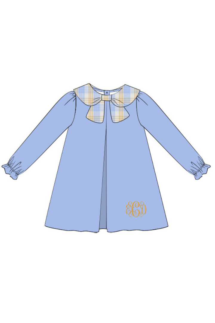The Smocked Flamingo Apparel & Accessories Pre-Order Blue and Orange Plaid Corduroy Dress