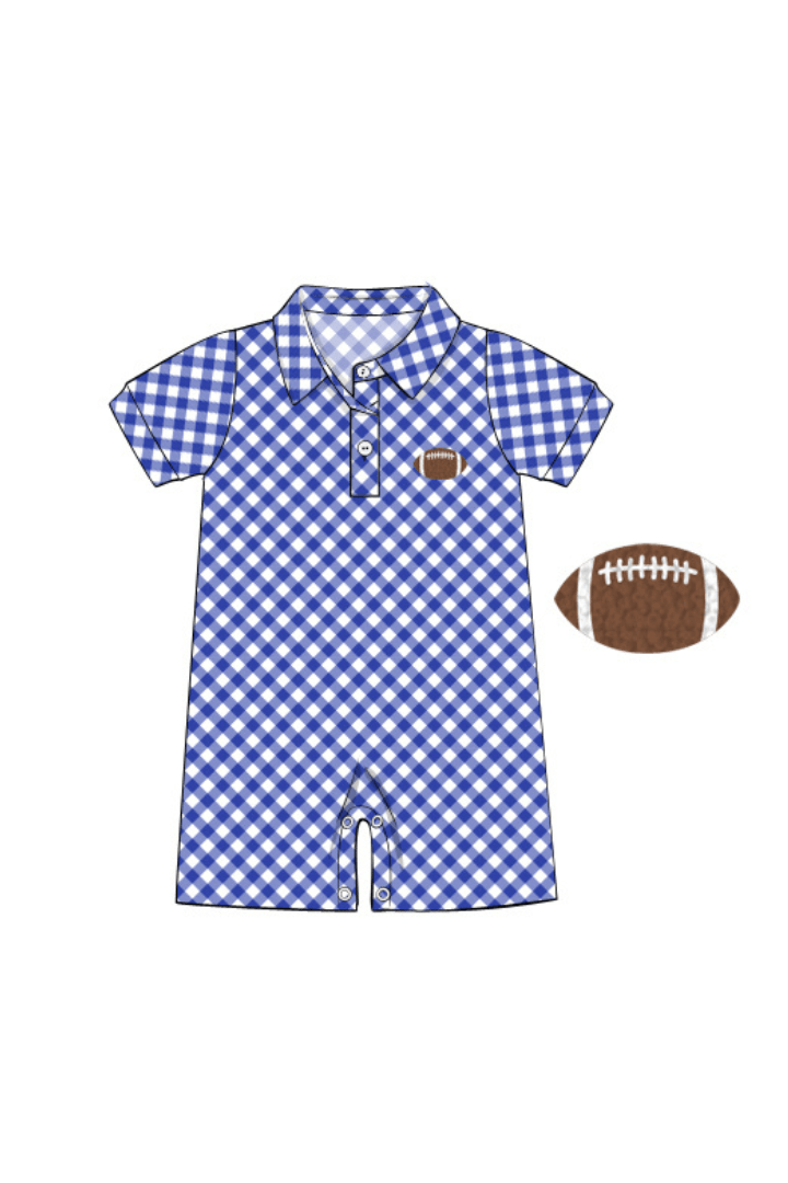 The Smocked Flamingo Apparel & Accessories Pre-Order Blue Checkered Football Jon Jon