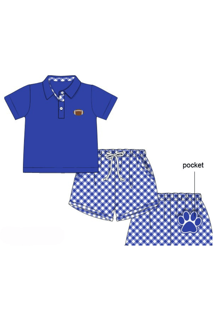 The Smocked Flamingo Apparel & Accessories Pre-Order Blue Football Short Set