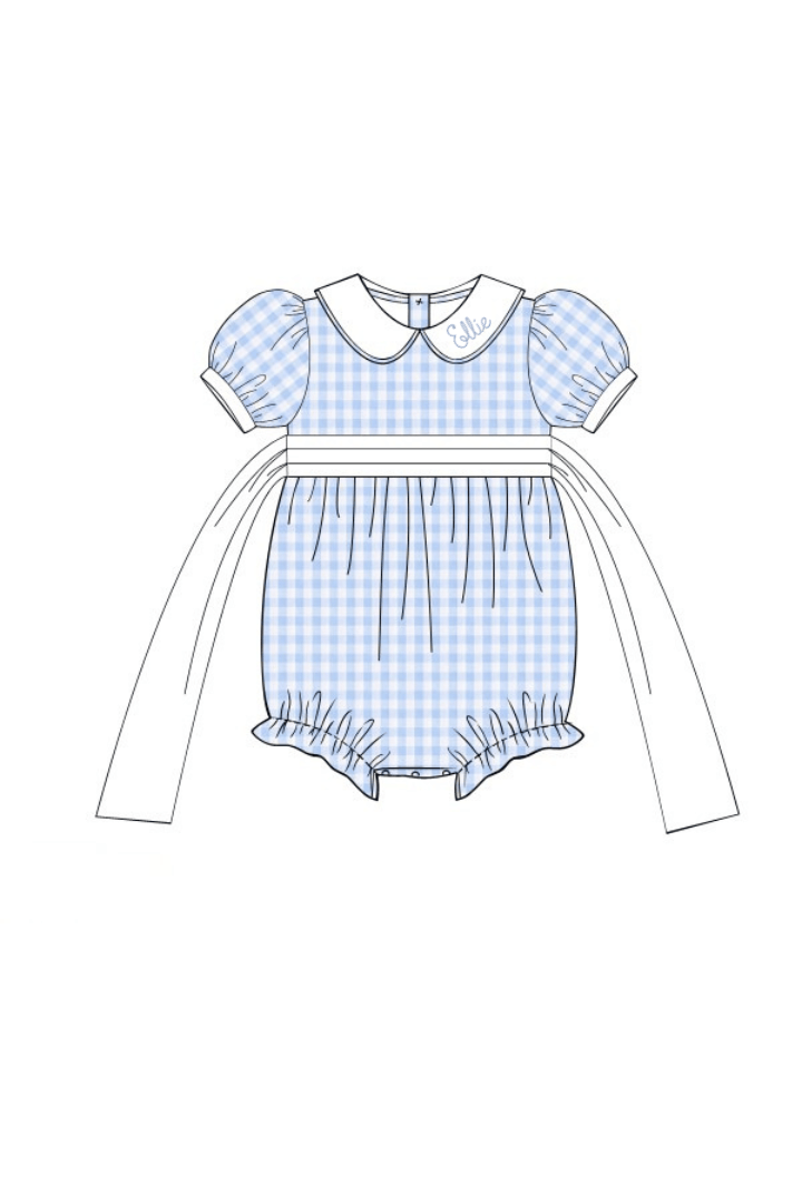 The Smocked Flamingo Apparel & Accessories Pre-Order Blue Gingham Peter Pan Bow Bubble