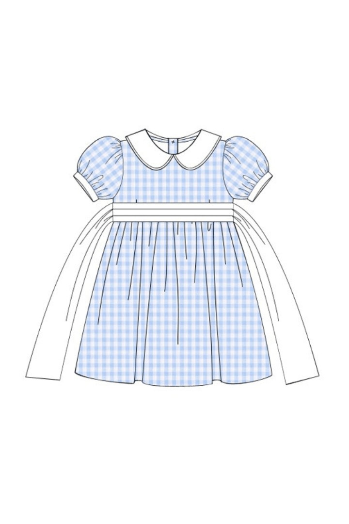 The Smocked Flamingo Apparel & Accessories Pre-Order Blue Gingham Peter Pan Collar Dress