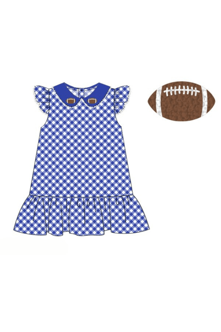 The Smocked Flamingo Apparel & Accessories Pre-Order Blue Gingham Ruffle Football Dress