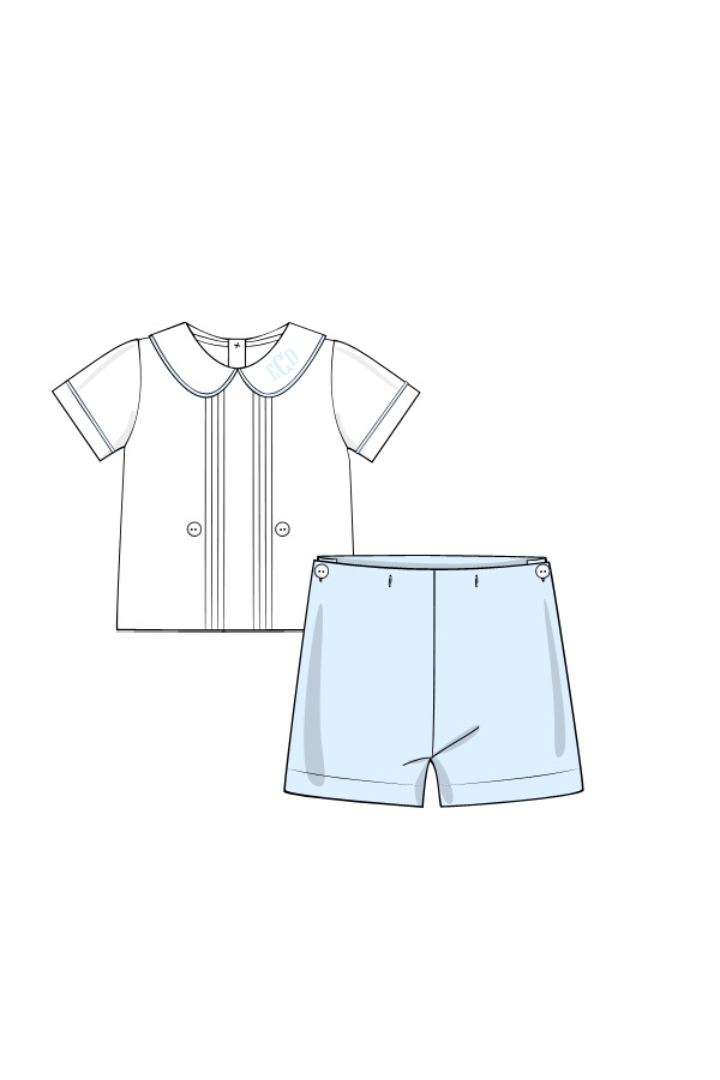 The Smocked Flamingo Apparel & Accessories Pre-Order Blue Heirloom Short Set