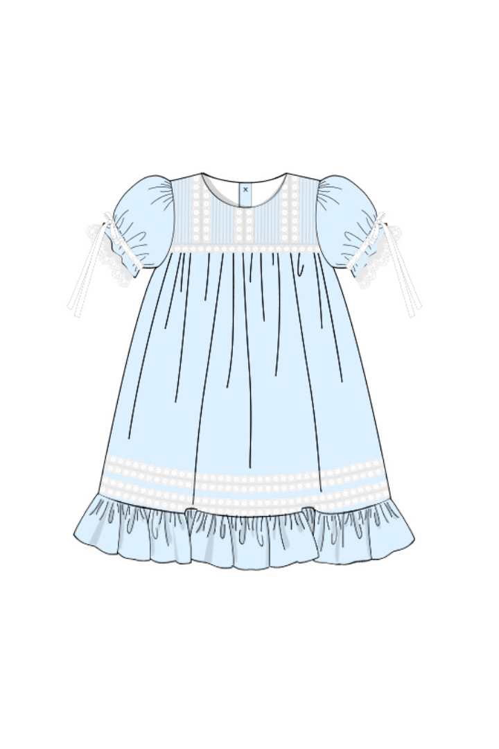 The Smocked Flamingo Apparel & Accessories Pre-Order Blue Lace Heirloom Dress