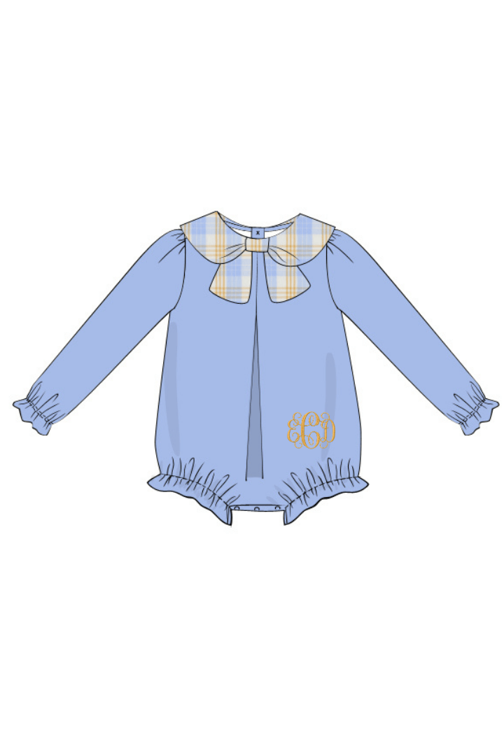 The Smocked Flamingo Apparel & Accessories Pre-Order Blue Plaid Corduroy Bow Bubble