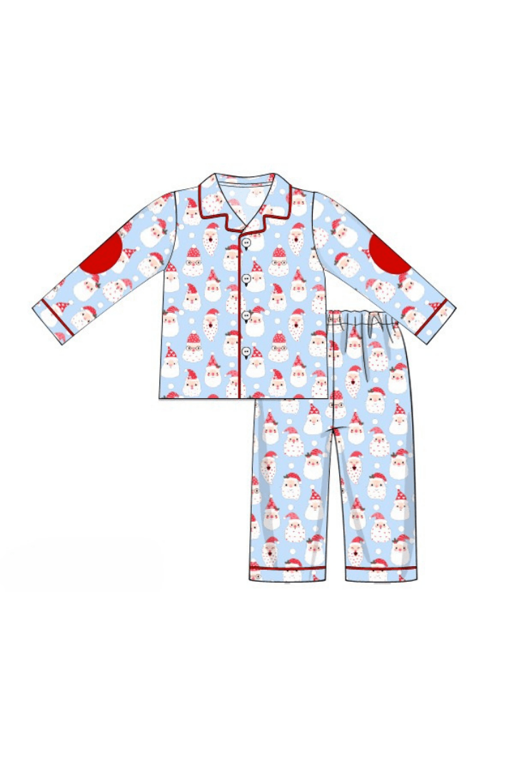 The Smocked Flamingo Apparel & Accessories Pre-Order Blue Santa Pajama Set