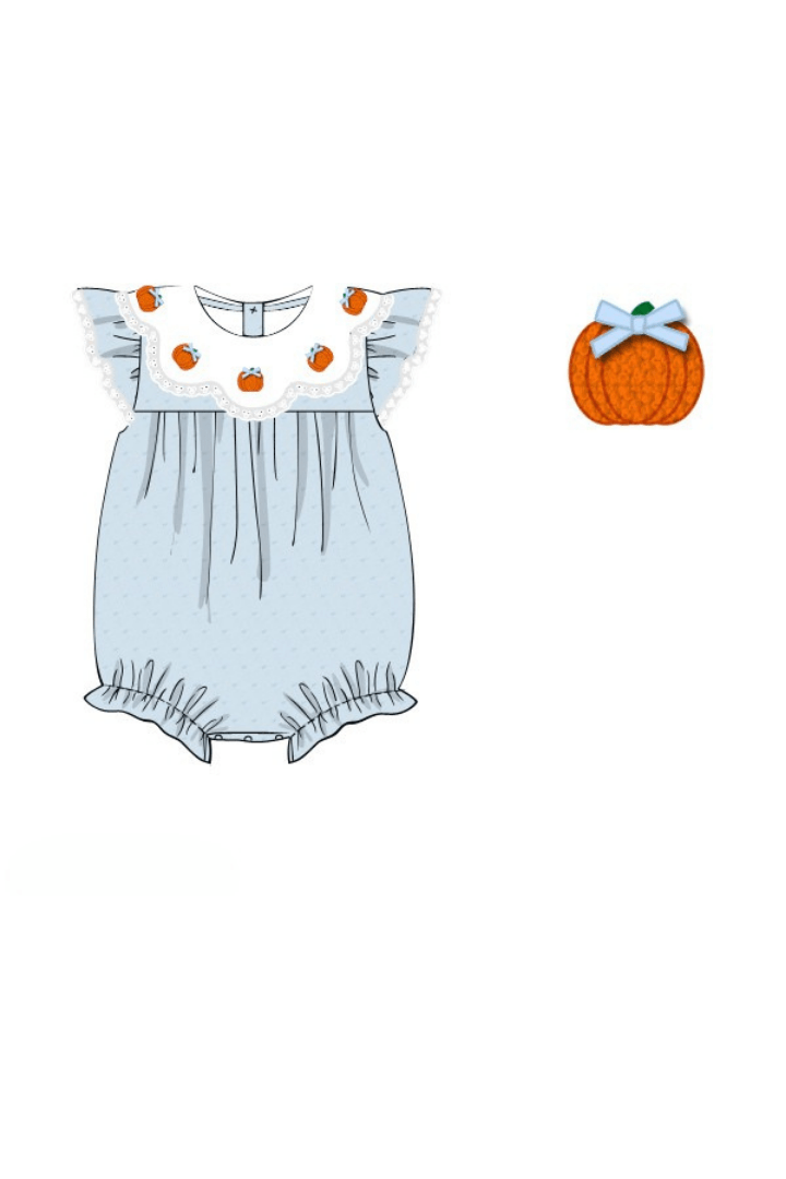 The Smocked Flamingo Apparel & Accessories Pre-Order Blue Scalloped Swiss Dot Pumpkin Bubble