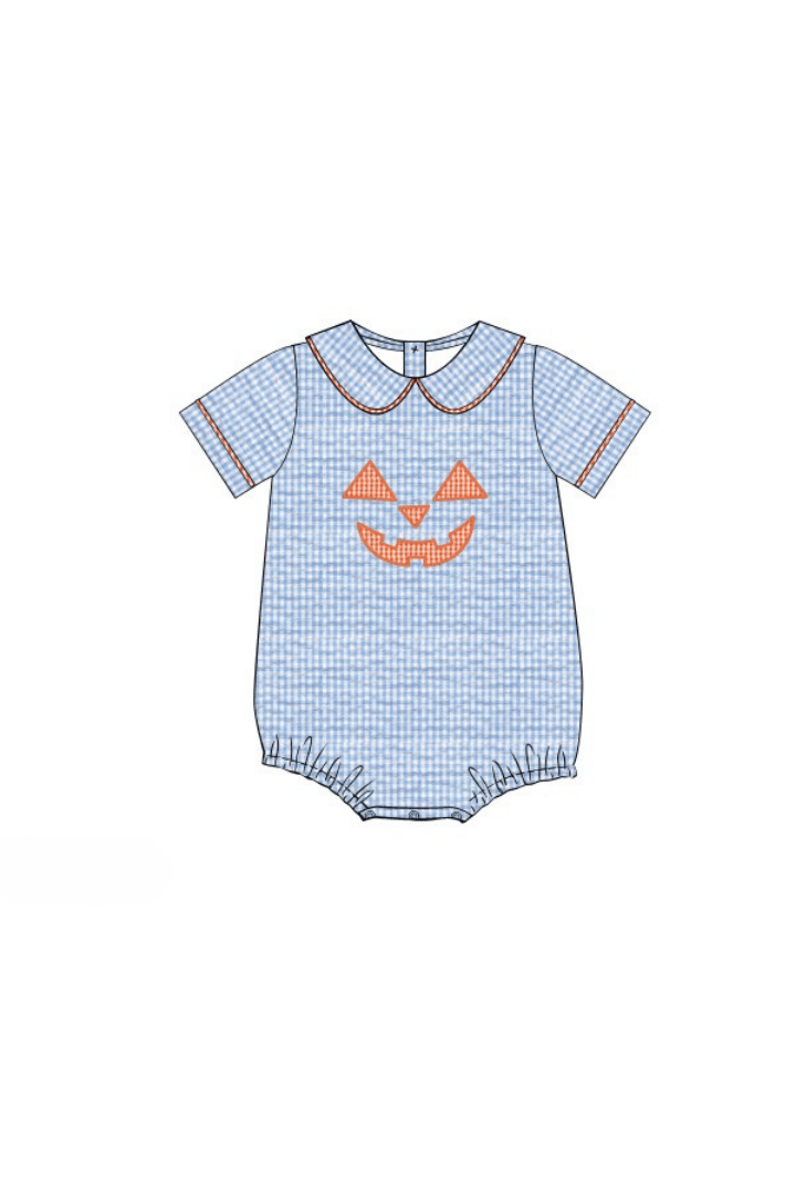 The Smocked Flamingo Apparel & Accessories Pre-Order Blue Seersucker Jack O Lantern Bubble